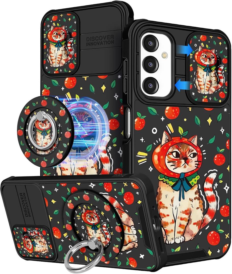 Buleens for Samsung Galaxy A16 5G Phone Case - with Ring Stand & Camera Cover Aesthetic Cute Designed for Women Girls Teens Girly Kawaii Cat Unique for Samsung A16 5G Cases Compatible with Magsafe