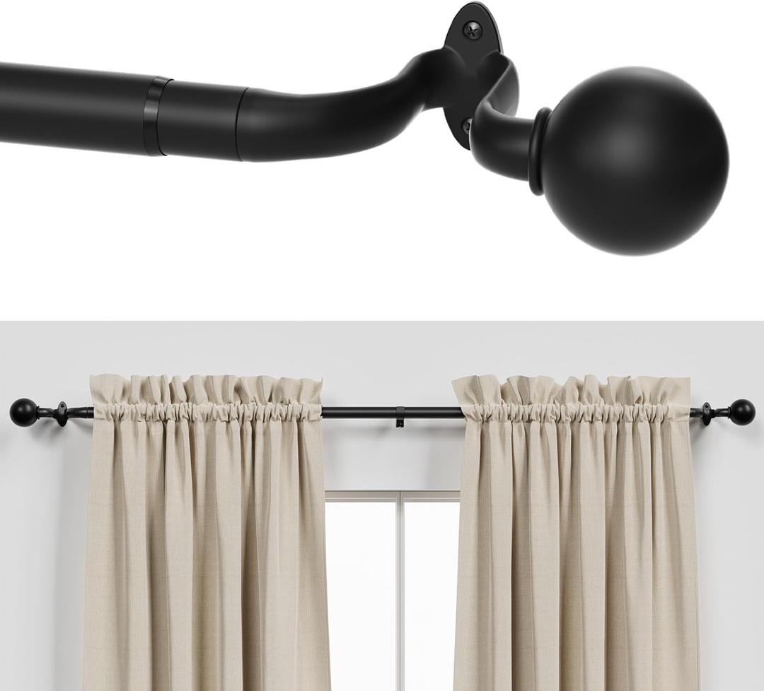 Curtain Rods for Windows 48 to 84 inch, 1inch Decorative Blackout Wrap Around Curtain Rod Set,Matte Black Splicing Heavy Duty Metal Curtain Rod with Brackets (37"-98"-1Pack)