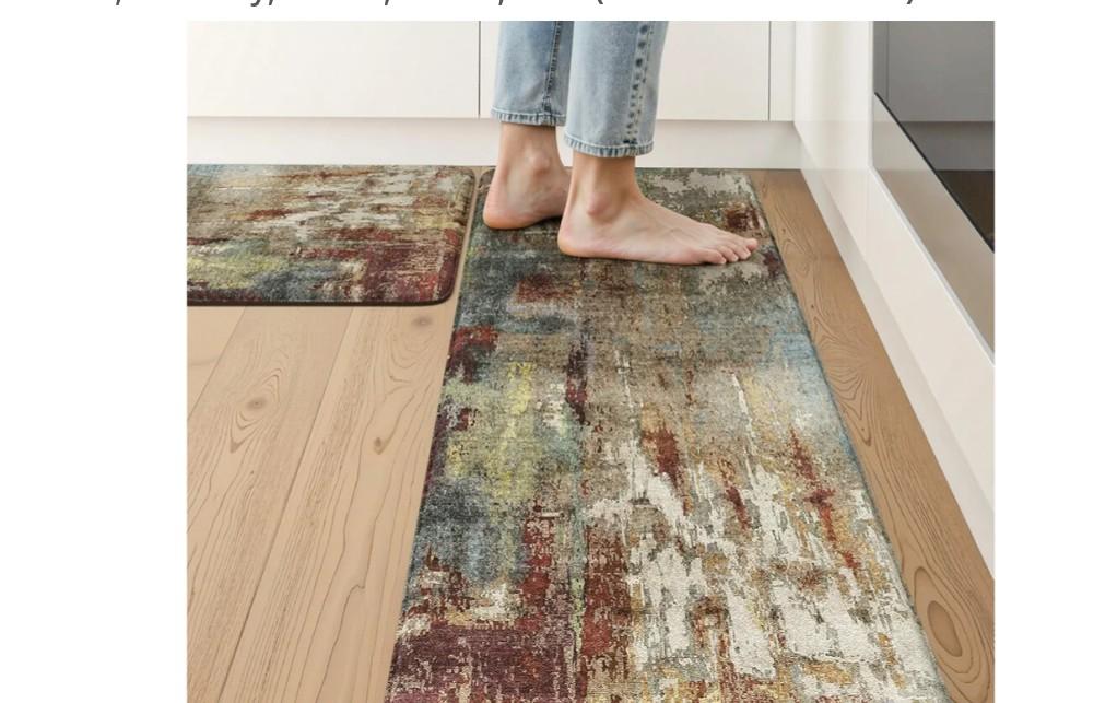 Collive Anti Fatigue Mats for Kitchen Floor, Abstract Cushioned Non Slip Kitchens Rugs Sets of 2 Waterproof, Red Comfort Foam Standing Mat for Sink, Laundry, Home Office, 17"x47"+17"x29"