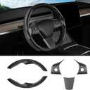 Steering Wheel Cover for Tesla Model 3/ Model Y Carbon Fiber Steering Wheel Wrap Kit Anti-Slip Steering Wheel Trim Protector Sticker Decoration Interior Accessories Black 5PCS