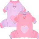 2 Pack Dog Pajamas Small Sized Dog Fleece Pajamas Cute Dogs Fleece Sweater Doggy Sweater Love Pattern Onesies for Pjs Small Dogs Valentines Clothes (Small(suggest length of back 10.2''), Pink)