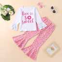 Toddler Baby Girl Birthday Outfit Sweet Long Sleeve T-Shirt Doughnut Bell-Bottoms Pants Headband Clothes Set