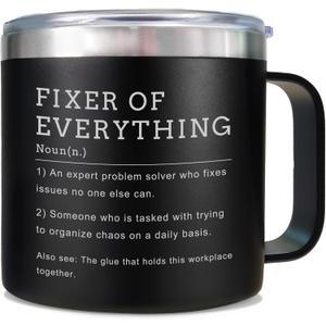 Boss Day Gifts for Him, Cool Gifts for Bosses, Boss Appreciation Gifts, Fixer of Everything Stainless Steel Coffee Mug with Lid Straw, Birthday Christmas Gifts for Boss Men, Black