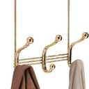 iDesign 3-Double Hook Over-The-Door Rack for Clothes, Towels, or Accessories - Soft Brass