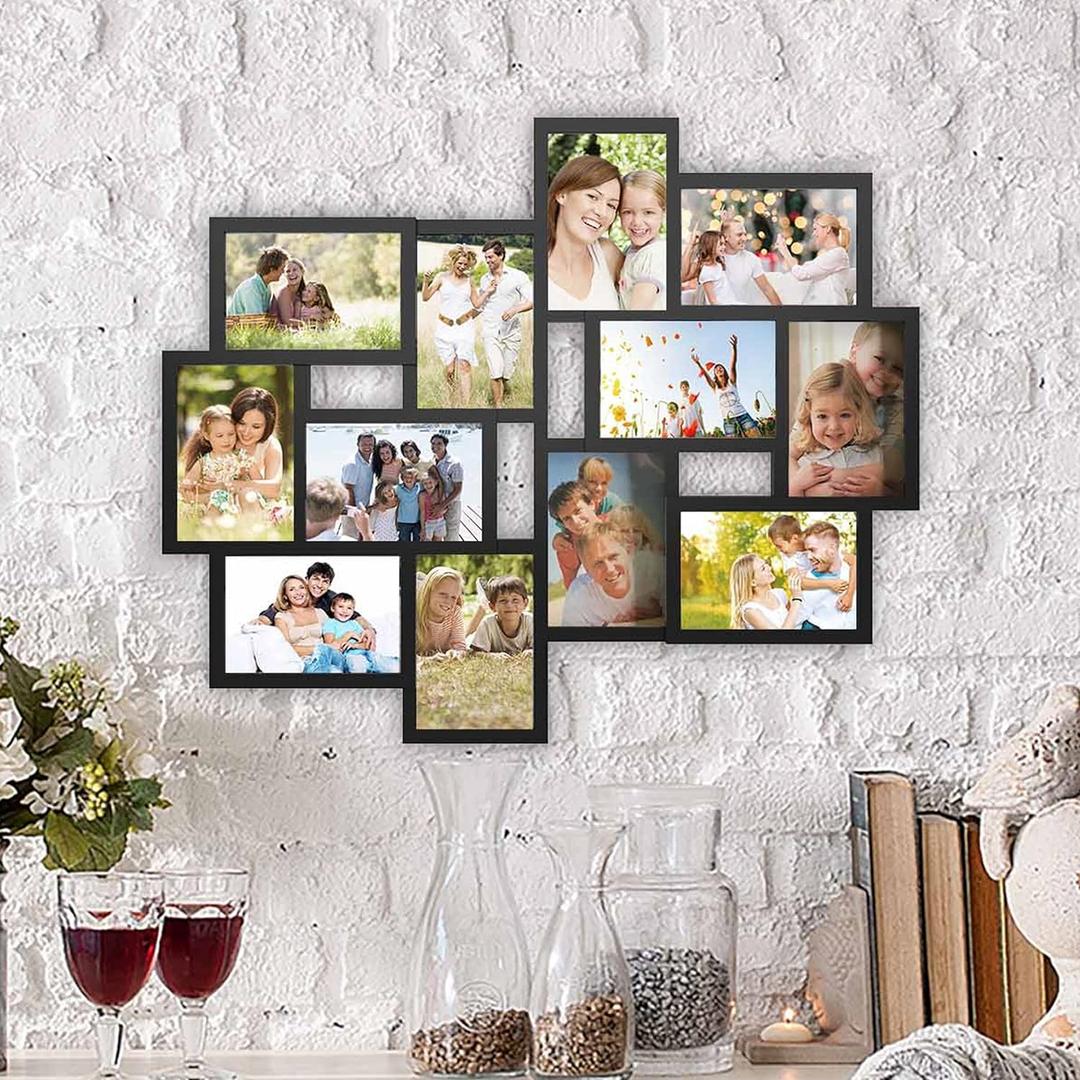 Lavish Home 12-Photo Picture Frame Collage - Multi-Picture Wall-Mounted Display Gallery with 12 Openings for 4x6-Inch Photos or Pictures (Black)