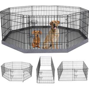 PETIME Foldable Metal Dog Exercise Pen/Pet Puppy Playpen Kennels Yard Fence Indoor/Outdoor 8 Panel 24" W x 24" H with Bottom Pad (with Bottom pad, 8 Panels 24" H)