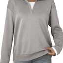 Dokotoo Sweatshirt for Women Long Sleeve V Neck Color Block Oversized Casual Pullover Sweatshirts Tops (Gray, XL)