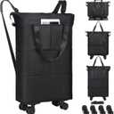 VOOWO Duffel Bag with Wheels - Rolling Foldable Expandable Duffle Bag with Wheels for Travel, Rolling Luggage Bag Carry On Travel Bag with Wheels, Large Wheeled Overnight Weekender Bag (Black)