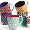 DOWAN Coffee Mugs Set of 6, 16 oz Large Porcelain Mug, Ceramic Tea Cups with Handle for Men Women, Mug Gift Set, Housewarming Wedding Gift (Vibrant Color)