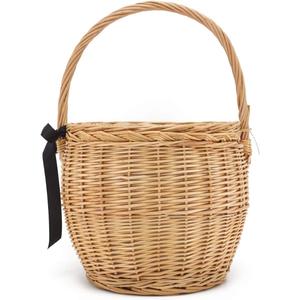 Miuco Womens Wicker Basket Bag Handmade Straw Rattan Bamboo Bag With Lid Handbag (Small, Natural)