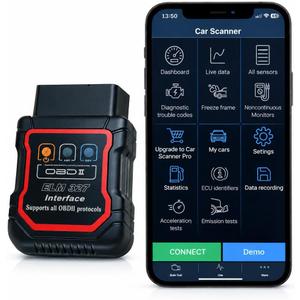 Bluetooth OBDII Scan Tool for iPhone & Android - No Subscription Fee - OBD2 Car Scanner and Code Reader - Diagnose Check Engine Fault, Supports 10 Languages and Most Cars After 1996
