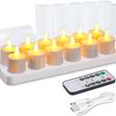 WoneNice 12 Pack Rechargeable Flameless Candles w/Remote & Timer and Charging Base, Battery Operated LED Tealights for Lanterns, Weddings, Christmas, Holiday Decor