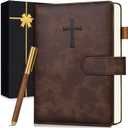 Leather Christian Bible Journal for Men, Prayer Journal for Scripture Study & Daily Devotional, Undated Church Notes Notebook, Jesus Religious Faith Gifts for Pastor, Graduation, Brown