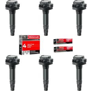 MAS 6Pcs Ignition Coils Pack UF553 5C1652 & 6 Motorcraft Platinum Spark Plug SP520 SP589 CYFS12YT6 Compatible with Ford Explorer F-150 Mustang Taurus 3.5L V6 Lincoln MKS MKT 3.7L V6