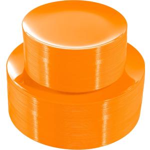 PULOTE 100PCS Orange Plastic Plates - Premium Hard Orange Plates Disposable Include 50pcs 10.25 Inch Orange Dinner, 50pcs 7.5 Inch Orange Dessert/Salad,Ideal for Party