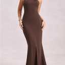 SOLY HUX Women's Bodycon Maxi Dress Halter Neck Sleeveless Backless Twist Party Club Going Out Long Dresses (Brown, S)