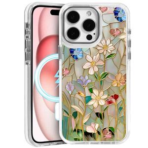 TnXee Case for iPhone 16,Compatible with MagSafe,Classic Clear Shockproof Protection Magnetic Phone Case - Stained Glass Bloom Flower