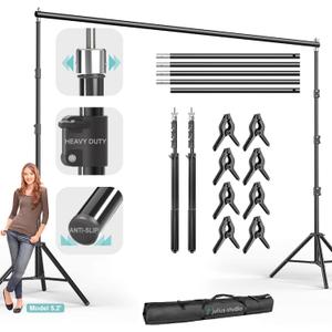 Julius Studio [Enhanced Heavy Duty] 12.5 x 10 ft. (W x H) Extra Large Adjustable Backdrop Stand Background Support, Metal Cap Head, Strong Stability No Shaking No Bending, Anti Slip Shoes, JSAG242