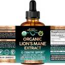 Lions Mane Liquid - USDA Certified Organic Lions Mane Supplement - Brain Support, Energy, Memory & Focus - Sugar & Alcohol-Free Lion's Mane Mushroom Extract 72,000 mg / Bottle, 2 Fl OZ, 2 Month Supply