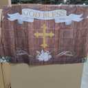 7x5ft God Bless Baptism Backdrop First Holy Communion Party Decorations Newborn Baby Shower Banner Rustic Wood White Floral Ribbon Photography Background Decor Supplies