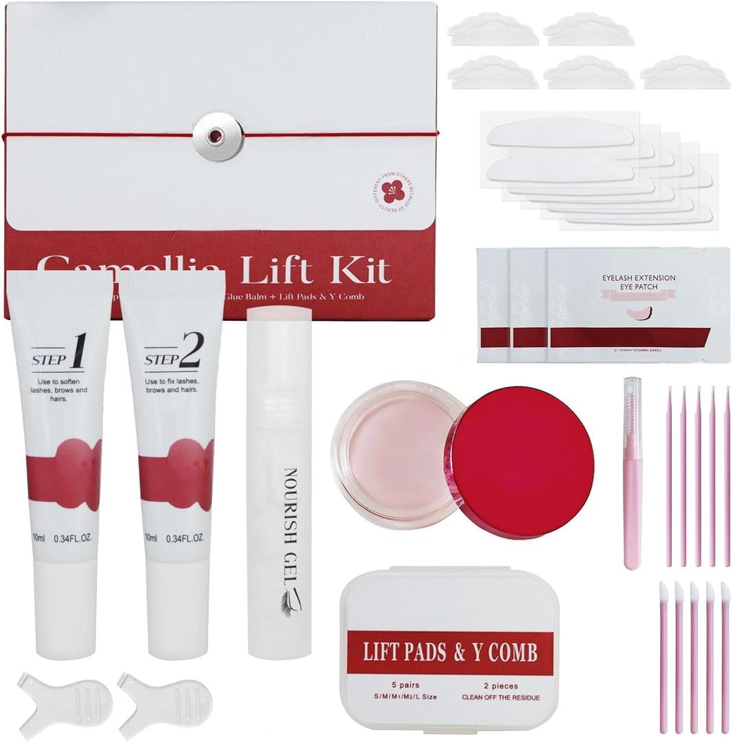 Upgraded Lash Lift Kit Professional - Eyebrow Lamination & Eyelash Perm Kit with High Adhesion Glue and Long-Lasting Curling Set, Gentle Formula for Sensitive Eyes (Rose Red)