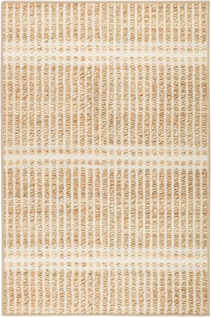 Dash and Albert Arbor Machine Washable Area Rug - 2.5' x 8' Runner Neutral Stripe Washable Accent Rug Stain-Resistant, Anti-Slip, High Traffic Kitchen, Mudroom
