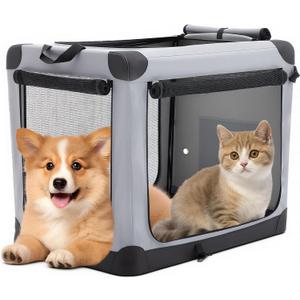 DUMOS Dog Crate 24 Inch Travel Cat Pet Carrier for Small Dog, Portable Foldable Soft Pet Airline Approved Crate with Storage Bag & Washable Pad for Indoor Outdoor Dog Kennel Carrier (S-30lbs, Grey)