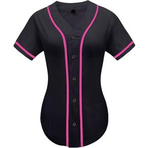 babyhealthy Womens Baseball Jersey Button Down Plain Tshirts Hip Hop Softball Sports Active Tee, 6Y