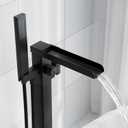 HAWKROWN Freestanding Bathtub Faucet, Floor Mount Bathtub Faucet with 2 Water Outlet Modes, Swivel Gooseneck Spout with Hand Shower,Single Handle, Max Flow Rate 7.4 GPM (Waterfall-Black)