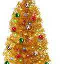 3 Ft Gold Christmas Tree with 12 Modes Timer 50 LED Four Color & Warm Lights DIY 15 Ball Ornaments 3D Star Artificial Xmas Tree Indoor Home Holiday Party Decoration