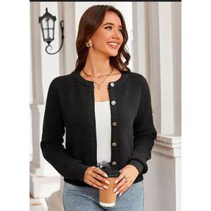 Saodimallsu Womens Collared Cardigans Button Down Fall Sweater Jackets Oversized Casual Long Sleeve Knit Shirts (Black, Small)