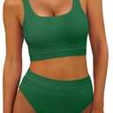 ANRABESS Bikini Sets for Women Summer 2026 High Waisted 2 Piece Bathing Suit Tummy Control Swimsuit Color Block Swimwear (X-Large, Green)