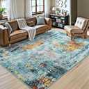 AROGAN 8x10 Rug Washable Area Rugs for Living Room, Modern Abstract Large Area Rug Non Slip Carpet, Low Pile Indoor Floor Soft Rug for Bedroom Dining Room Office Kids Playroom Decor, Mottled Blue (810 Feet)