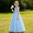 Flower Girl Dresses Wedding Satin Dresses Princess Birthday Party Prom Dresses (Blue), Size: 11-12Y
