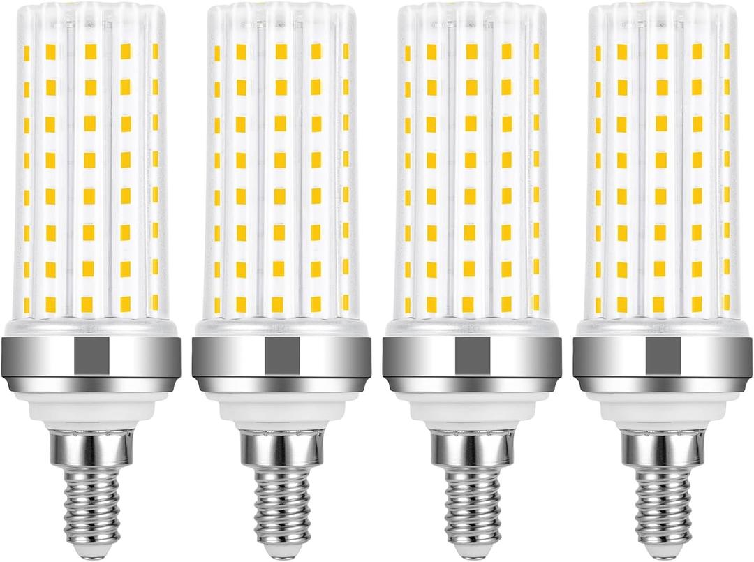 E12 20W Warm White 3000K LED Bulbs - 150W Equivalent, Non-Dimmable, 4 Pack for Chandeliers, Ceiling Fans & More