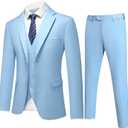 Mens 3-Piece Slim Fit Suit Set - One-Button Tuxedo, Ideal for Weddings and Business, Includes Jacket, Vest, Pants, Tie (Sky Blue) 35 X