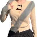Women's Bowknot Front Button Down Sweaters Crew Neck Cute Cardigans Fall Tops (L)