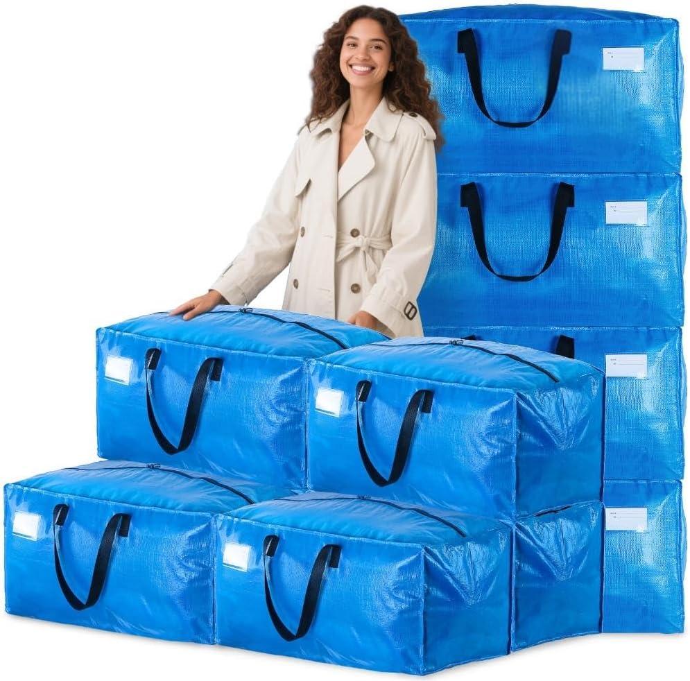 Moving Bags Heavy Duty,Extra Large Moving Bags for Travel/College Packing/Storage/Organization/Seasonal Clothes & Bedding Storage,Moving Supplies Bins,Compatible with Ikea Frakta Cart (Blue,10 Pack)
