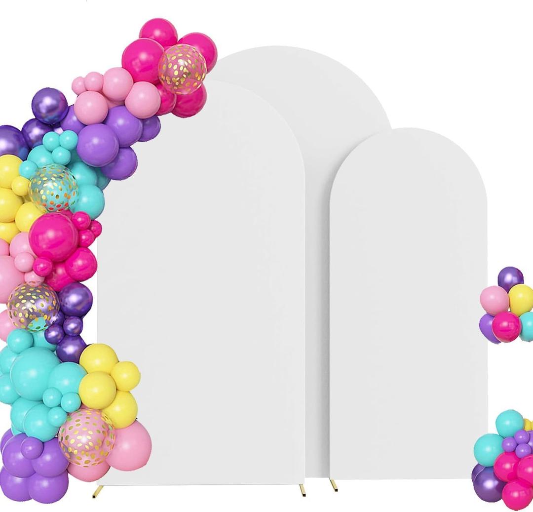 Set of 3 Arch Backdrop Cover Spandex Fitted Wedding Arch Covers,Round Top Double-Sided Chiara Arch Covers for Party Wedding Birthday Ceremony Event Banquet Decoration(6ft,6.6ft,7.2ft White)