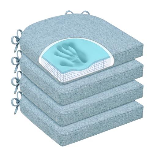 HOMELYSIAN Chair Cushions for Dining Chairs, Non Slip Chair Pads with Ties and Washable Covers, Memory Foam Kitchen Chair Cushions Set of 4, 16"X16"X2.5", Light Blue