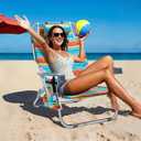 5-Position Aluminum Lay Flat Tall Beach Chair, Compact Portable Backpack Beach Chair for Adults with Cooler Pouch, Storage Pouch, Towel Bar, Cup Holder & Phone Holder, Multicolor Stripe