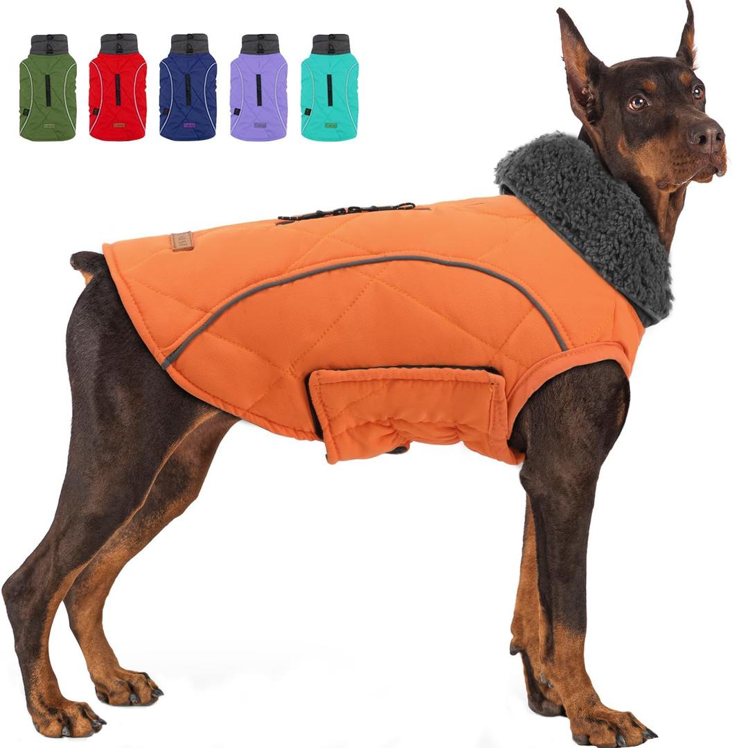 EMUST Dog Jackets for Winter, Cold Weather Coats for Dogs, Soft Winter Jackets for Medium Large Dogs, Orange, L