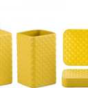 Jessie Bathroom Accessories Set, 3-Piece Ceramic Bathroom Accessory Set, Soap Dispenser, Toothbrush Holders Set, Tumbler, Soap Dish Embossed Matte Bathroom for Modern Bathrooms (Yellow 3-Piece Suit)