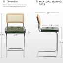 Zesthouse Natural Rattan Bar Stools Set of 2, Modern Counter Height Stools with Solid Wood Back, 26'' Counter Height Chairs, Mid Century Cantilevered Bar Chairs for Kitchen Island, Faux Leather Green