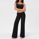 QTLUOYE Women's Fold Over Leggings Workout Flare Skinny Pants Low Rise Straight Leg Lounge Sweatpants (A-Black, M)