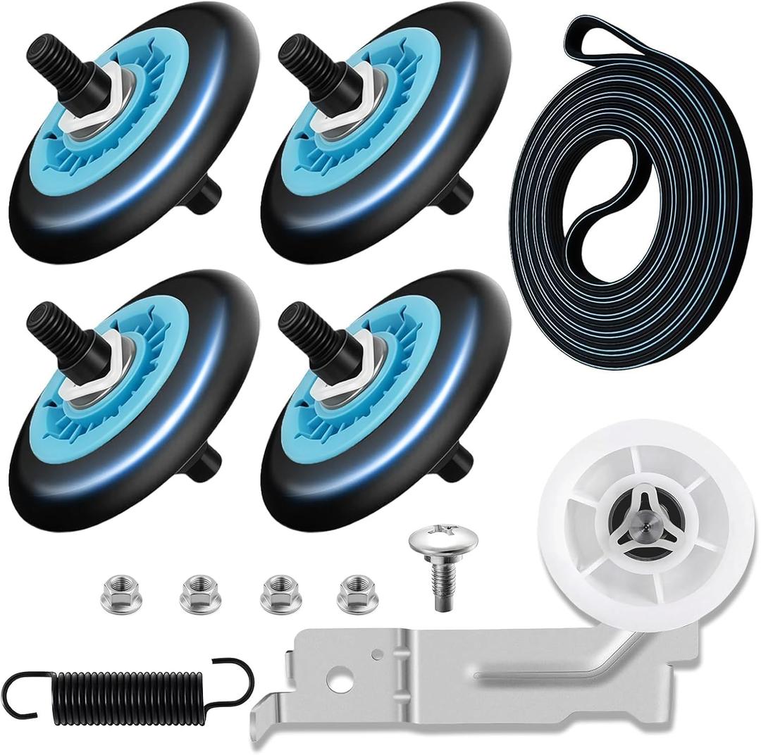 Dryer Roller Replacement Kit for Samsung Dryer Repair Kit Compatible with Samsung Dryer Parts, DC97-16782A Dryer Roller, DC93-00634A Dryer Idler Pulley, 6602-001655 Dryer Belt, DV42H5000EW/A3 Parts