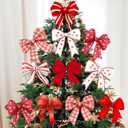 Yookeer 12 Pcs Coquette Valentines Decorations Coquette Bow Tree Ornaments Extra Large Pink White Red Bow Galentines Tree Topper Picks Ornaments for Valentines Home Office Table Vase Decor