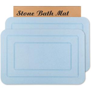 2 Pack Diatomaceous Earth Bath Mat, Stone Shower Mat, Non-Slip Super Absorbent Quick Drying Bathroom Kitchen Floor Mat, Blue, 24x15