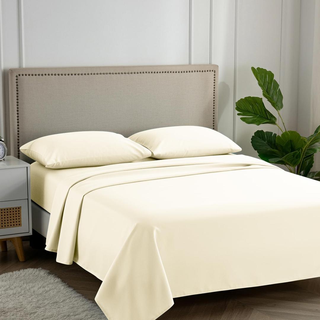 Carressa Linen California King Egyptian Cotton Sheet Sets - 600 Series Hydrangeas Collection Cal King Cotton Sheet Set (4 PC, Ivory),16" Deep Pocket Sateen Weave Luxury Hotel Bed Sheets