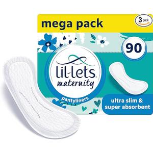 Lil-Lets Maternity Pantyliners, 90 x Ultra Slim Pantyliners, 3 Packs of 30 Pant Liners, for Pre & Post Birth Use, Light Bladder Weakness, Discharge or Spotting